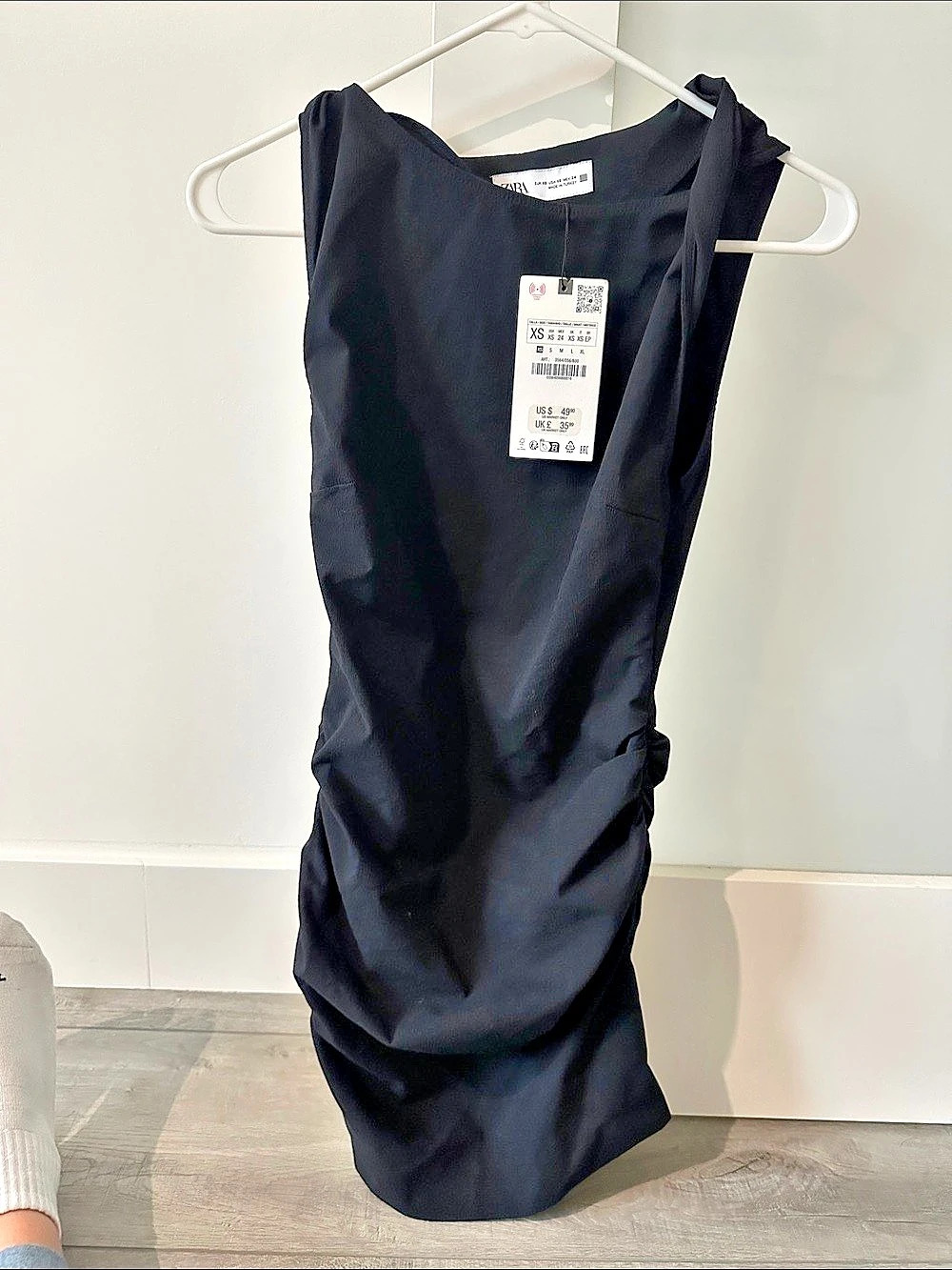Zara Draped Black Mini Dress Size XS NWT